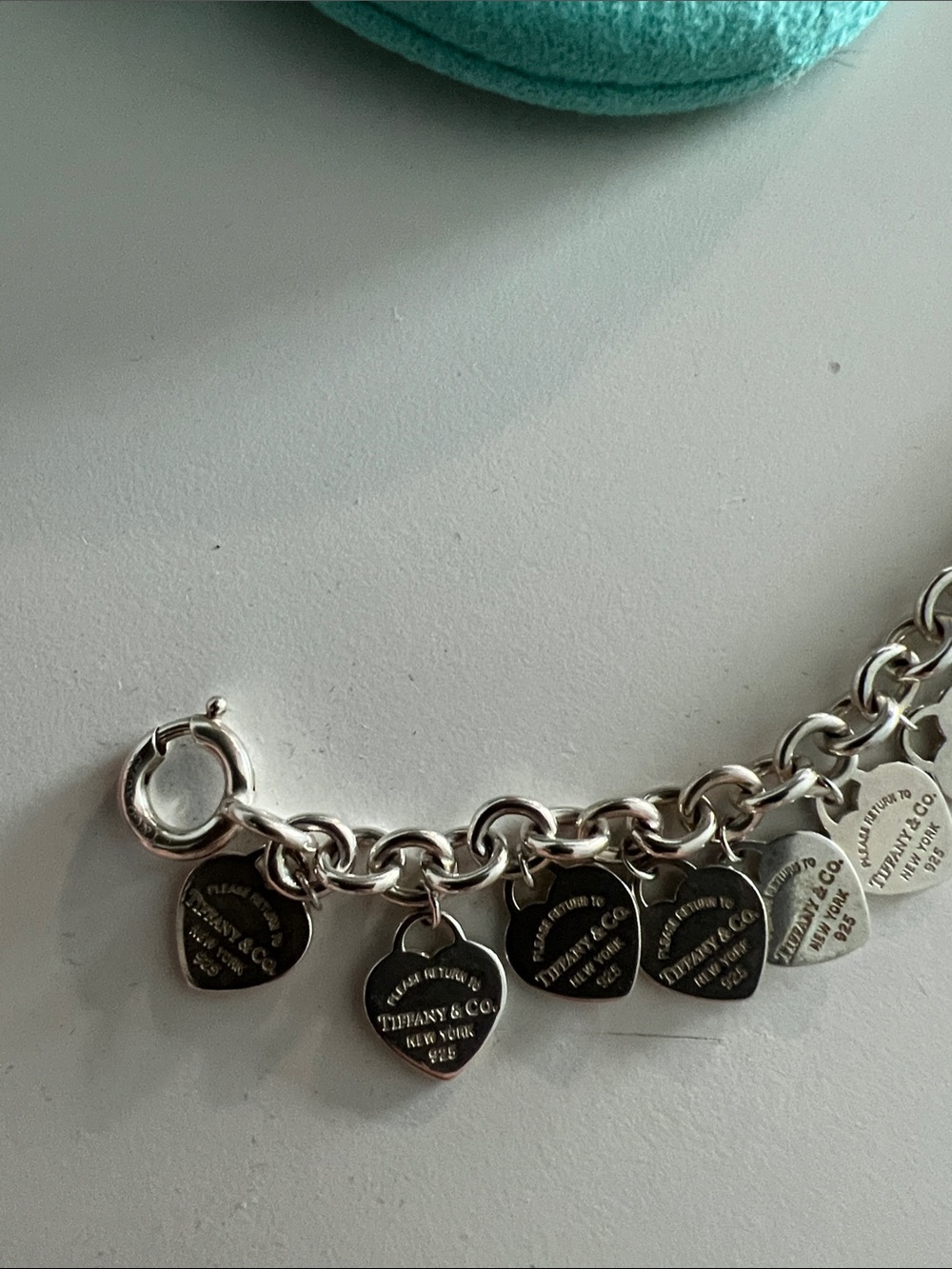 Tiffany & Co. Silver Multi Hearts Charms Bracelet in Tiffany Blue - Picture 3 of 6